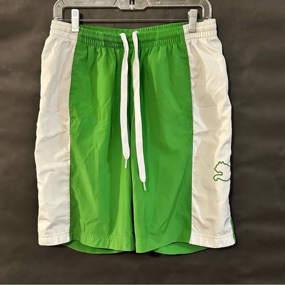 Puma Workout Training Small Green and White Athletic Shorts - Picture 1 of 6